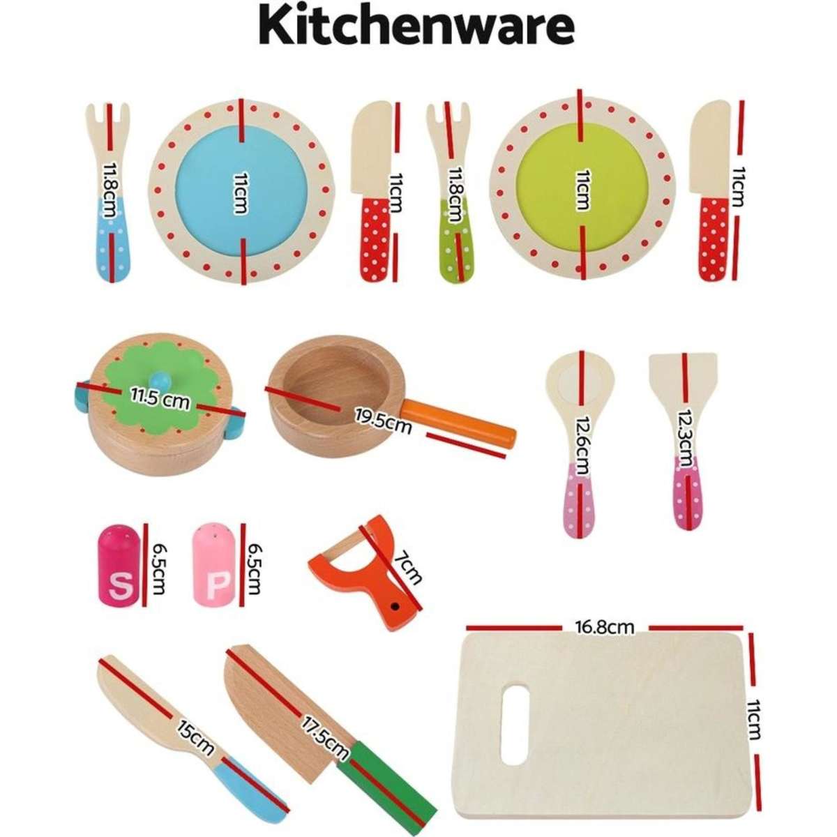 Keezi Kids Kitchen Play Set Wooden Pretend Toys Cooking Utensils Pots
