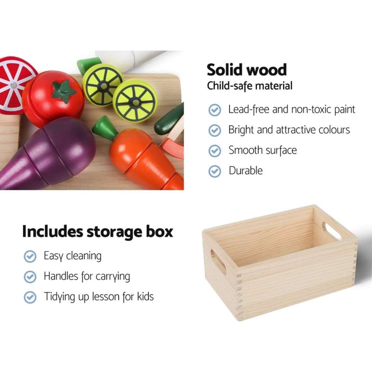 Keezi Kids Kitchen Play Set Wooden Pretend Toys Cooking Utensils Pots