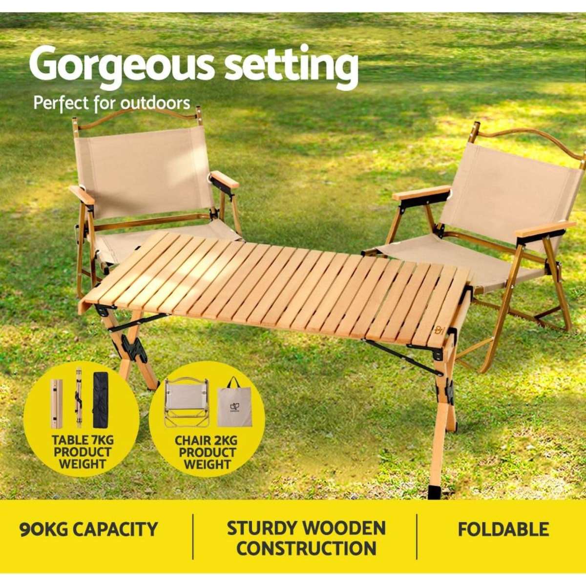 Gardeon 3PC Outdoor Furniture Picnic Table and Chairs 90CM Woolworths