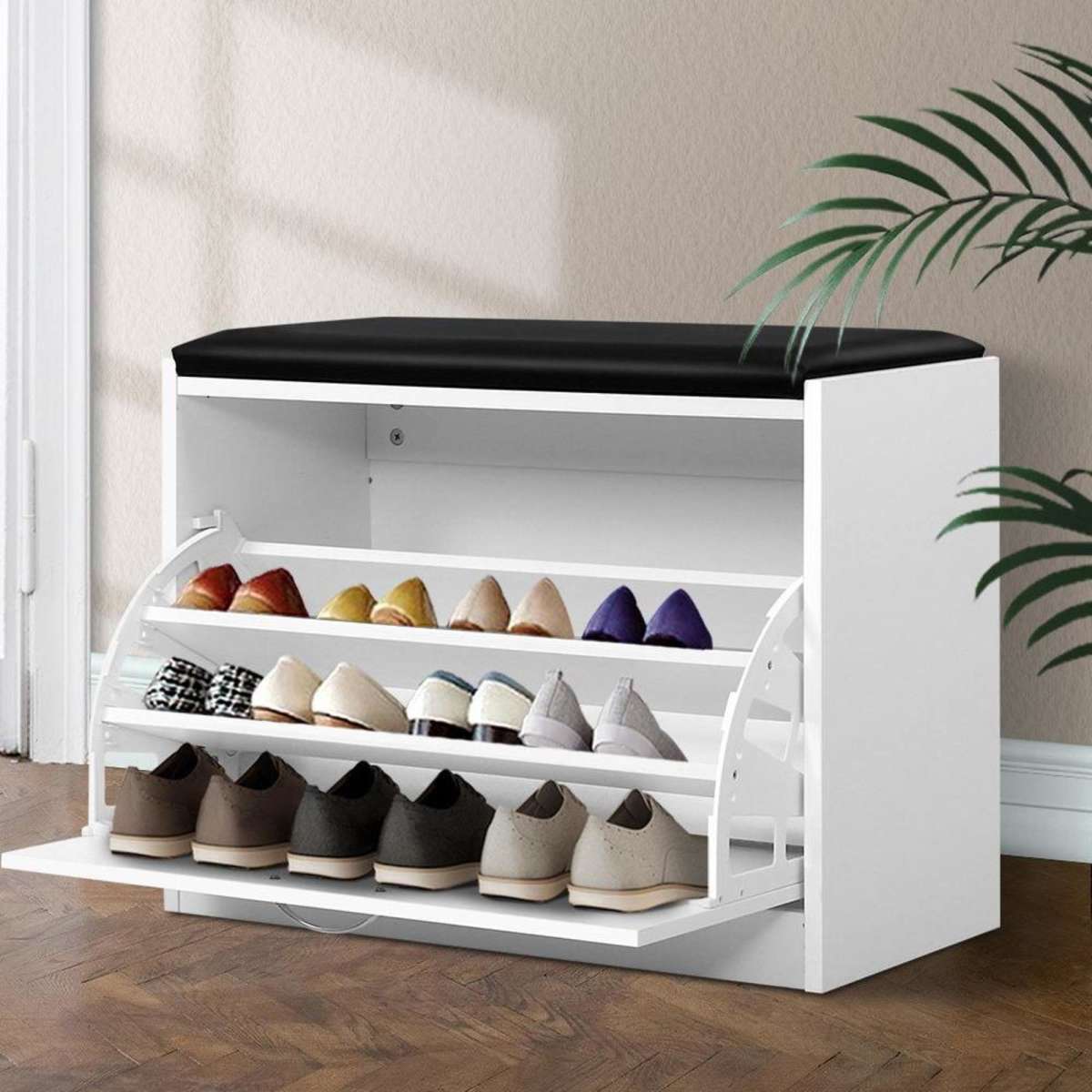 Artiss Shoe Bench Shoes Storage Rack Organiser Drawer White 15