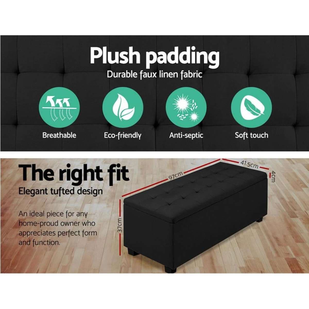 Artiss Storage Ottoman Blanket Box 97cm Linen Black Woolworths