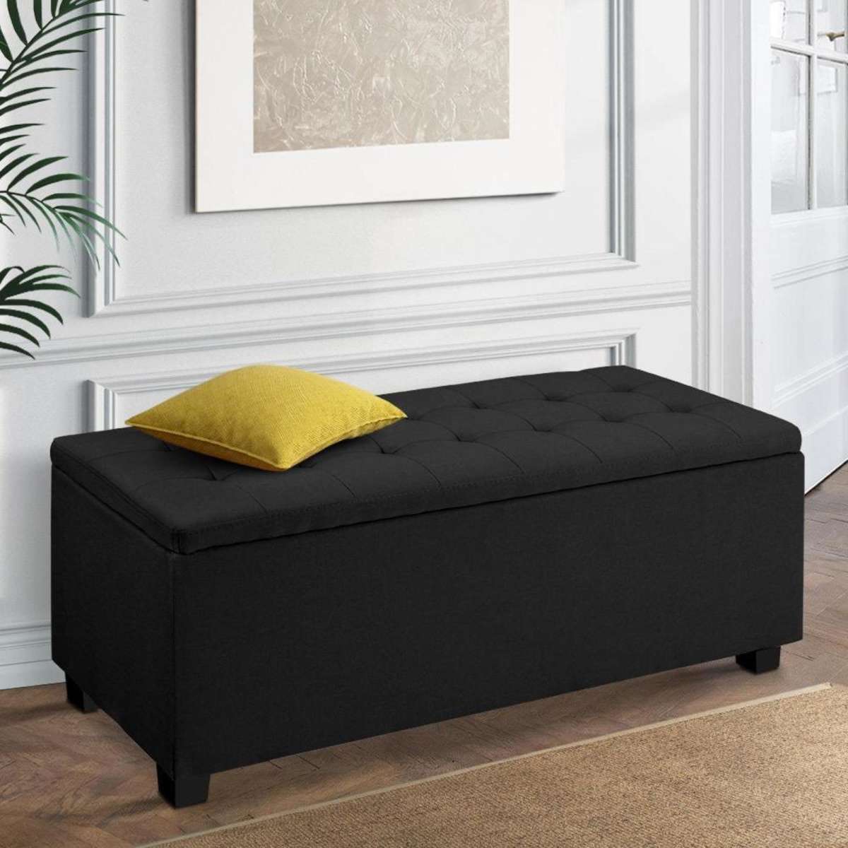 Artiss Storage Ottoman Blanket Box 97cm Linen Black Woolworths