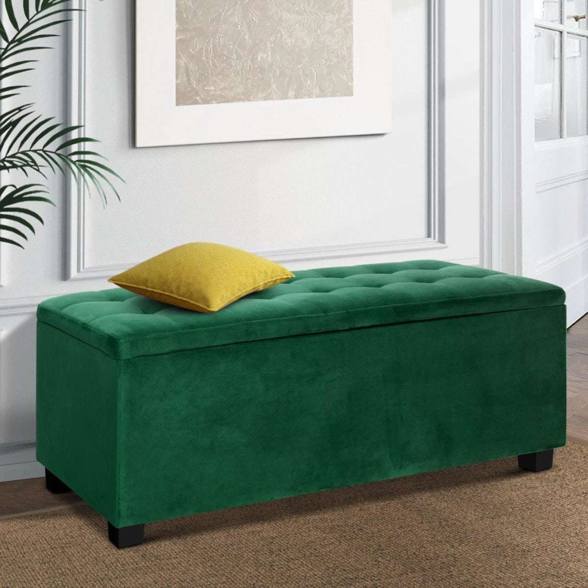 Artiss Storage Ottoman Blanket Box 98cm Velvet Green Woolworths