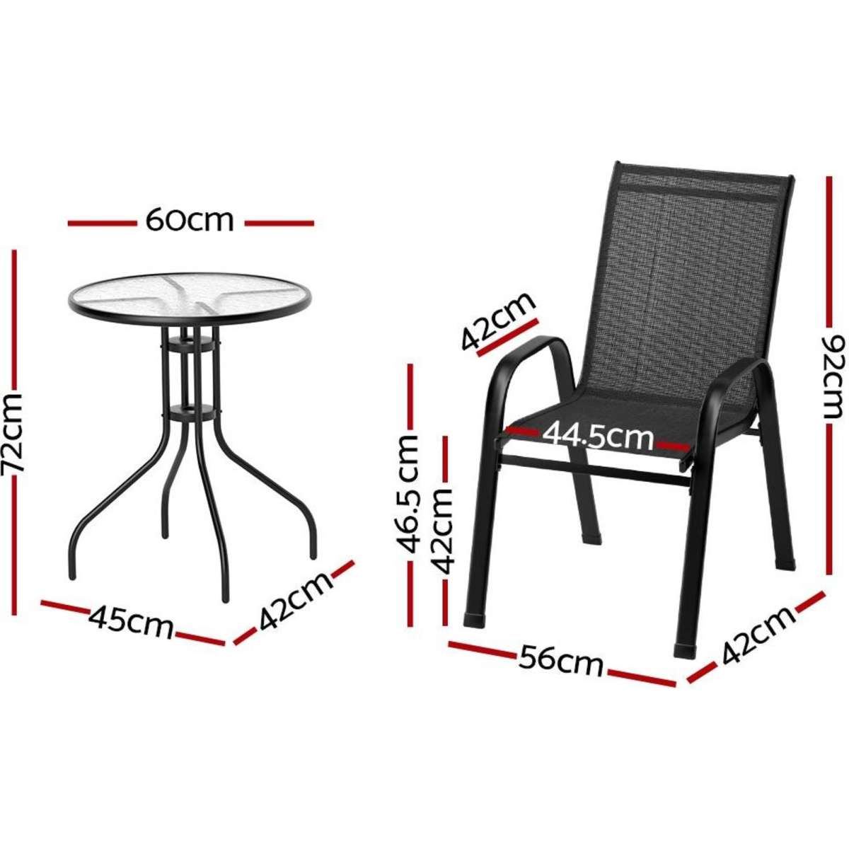 Gardeon 3PC Bistro Set Outdoor Table and Chairs Stackable Outdoor