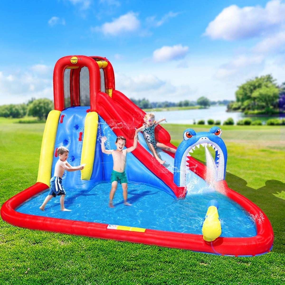 Happy Hop Inflatable Water Slide Jumping Trampoline Castle Splash Pool ...