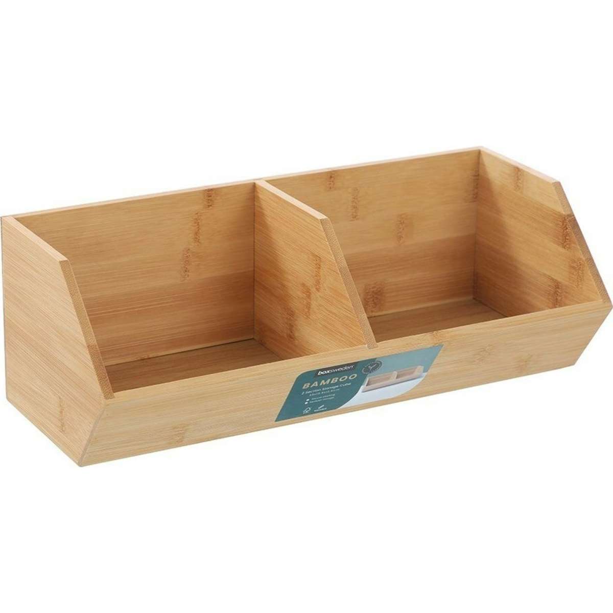 Boxsweden 2Section Bamboo Storage Cube Brown 35x12.5cm Woolworths