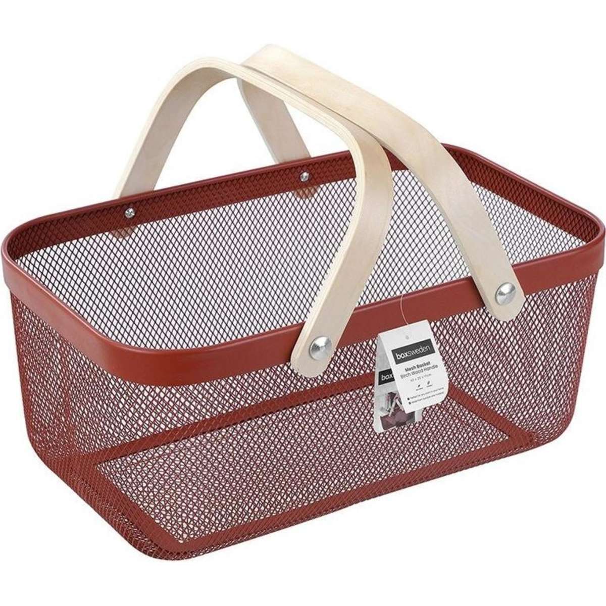 Boxsweden Mesh Basket Storage w/ Birch Wood Handle Assorted 40cm