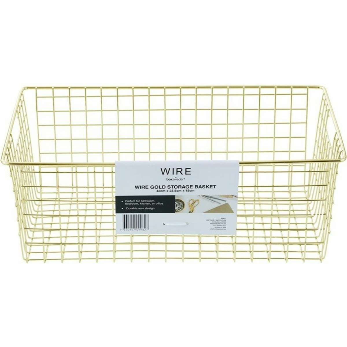 Boxsweden Wire Storage Basket Gold 40x15cm Woolworths