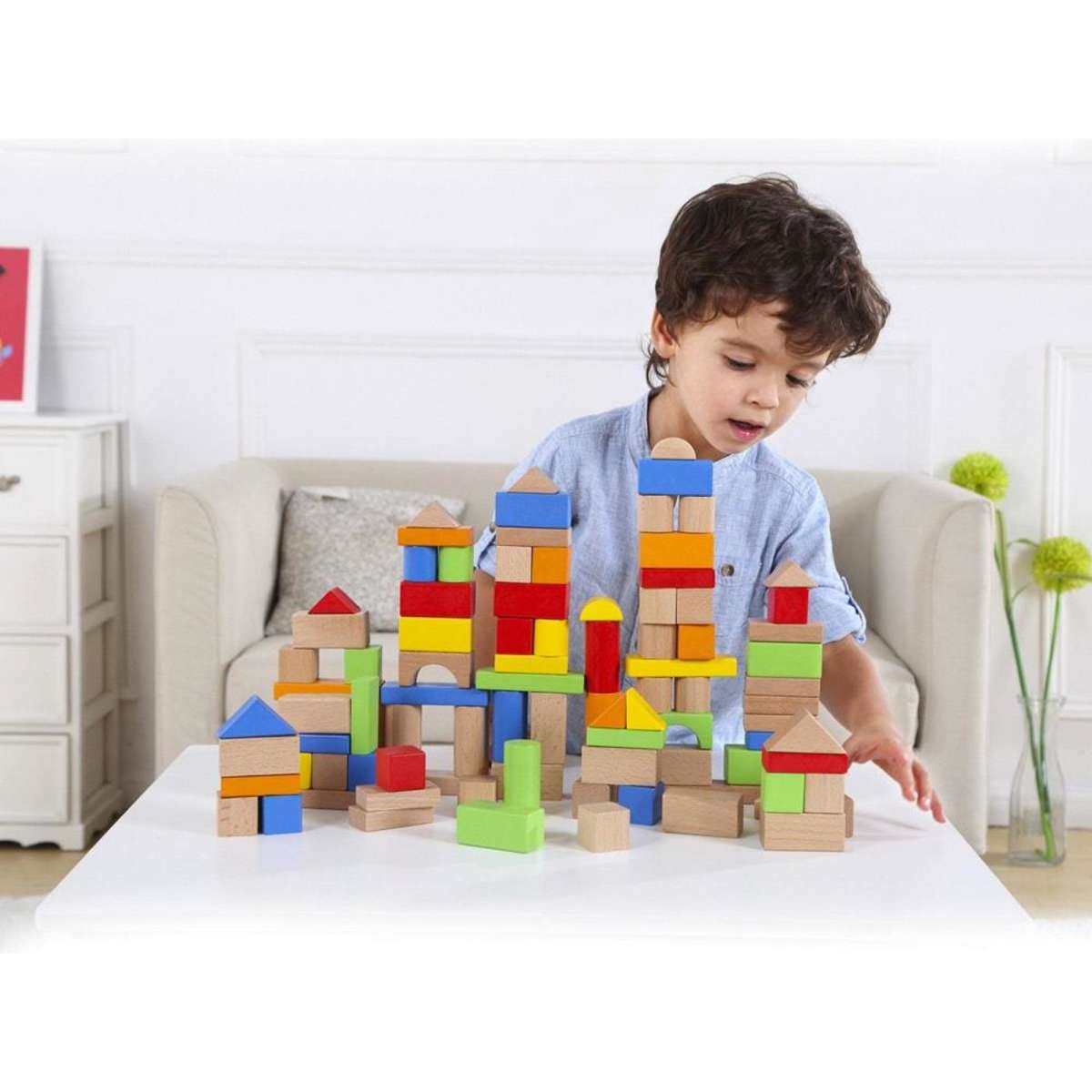 Tooky Toy Wooden Play Blocks 12m+ 100pc | Woolworths