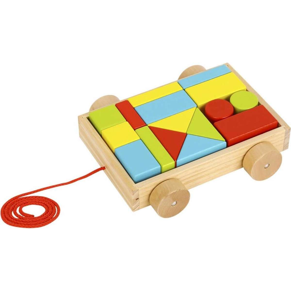 Tooky Toy SM Wooden Pull-A-L Cart w/ Blocks | Woolworths