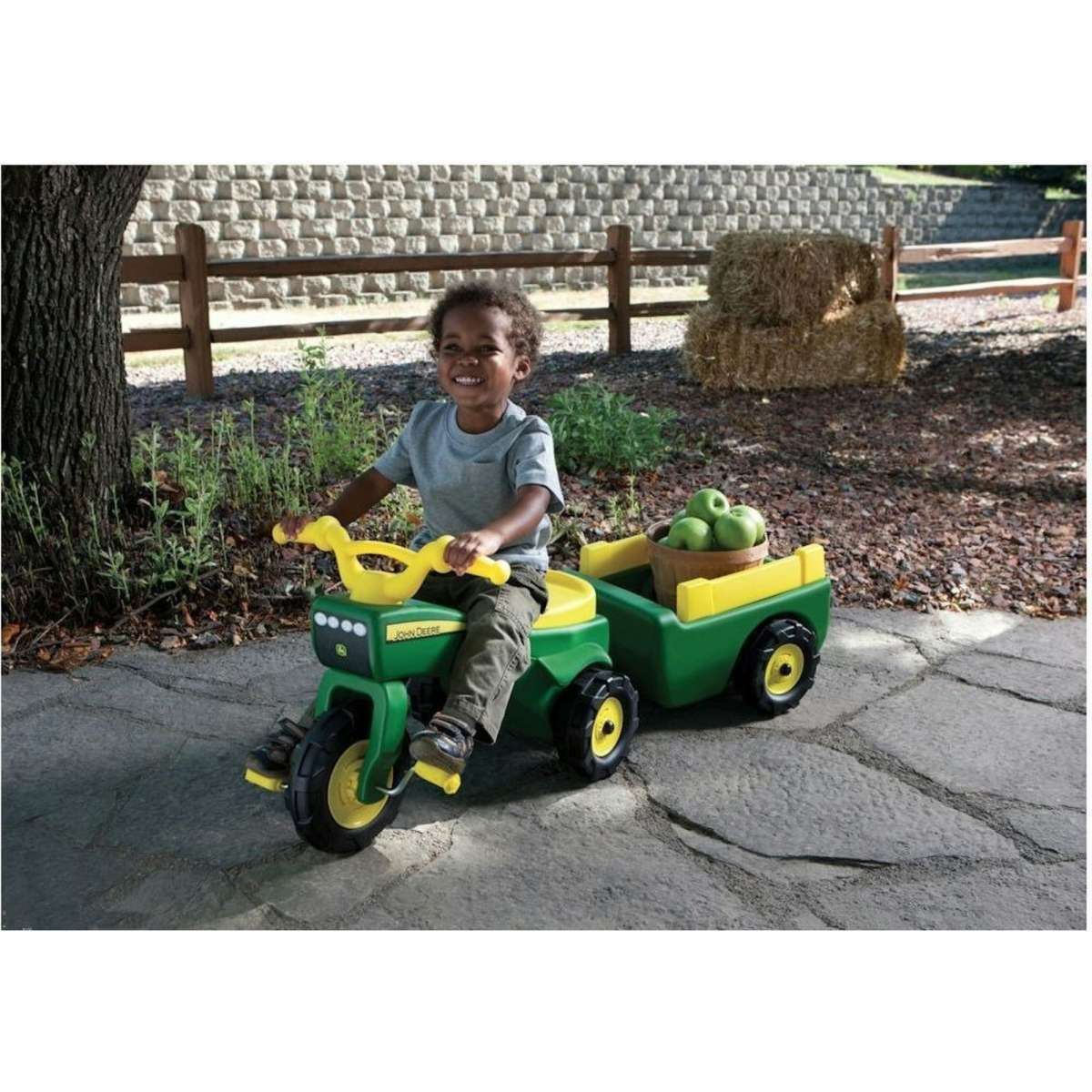 John Deere Ride On Pedal Trike Tractor & Pull Wagon Kids Children Toy