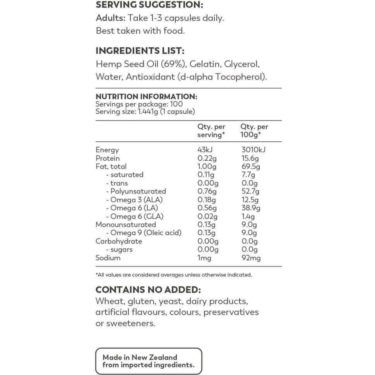 Essential Hemp Hemp Seed Oil 100capsules Woolworths