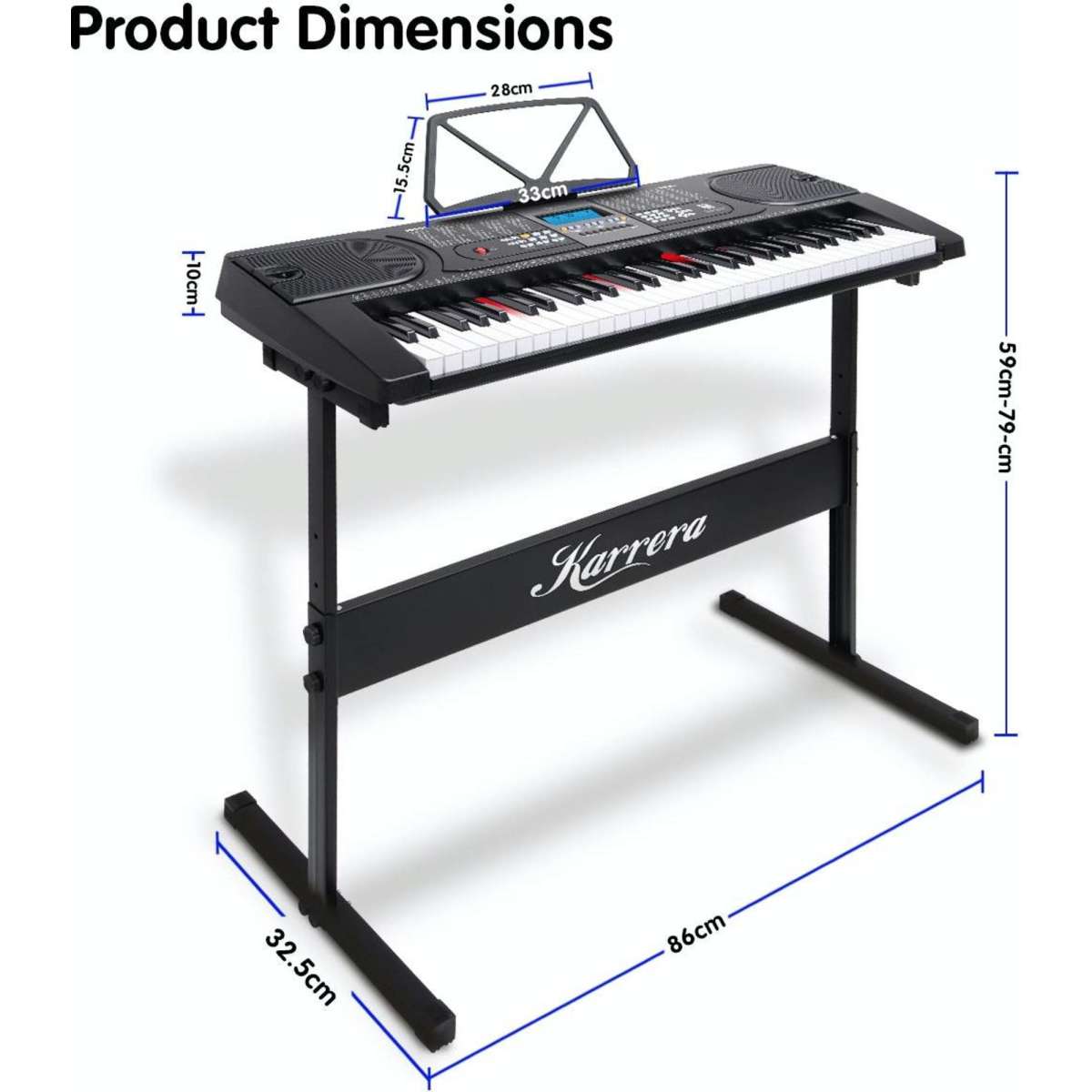 Karrera 61 Keys Electronic LED Keyboard Piano with Stand Black