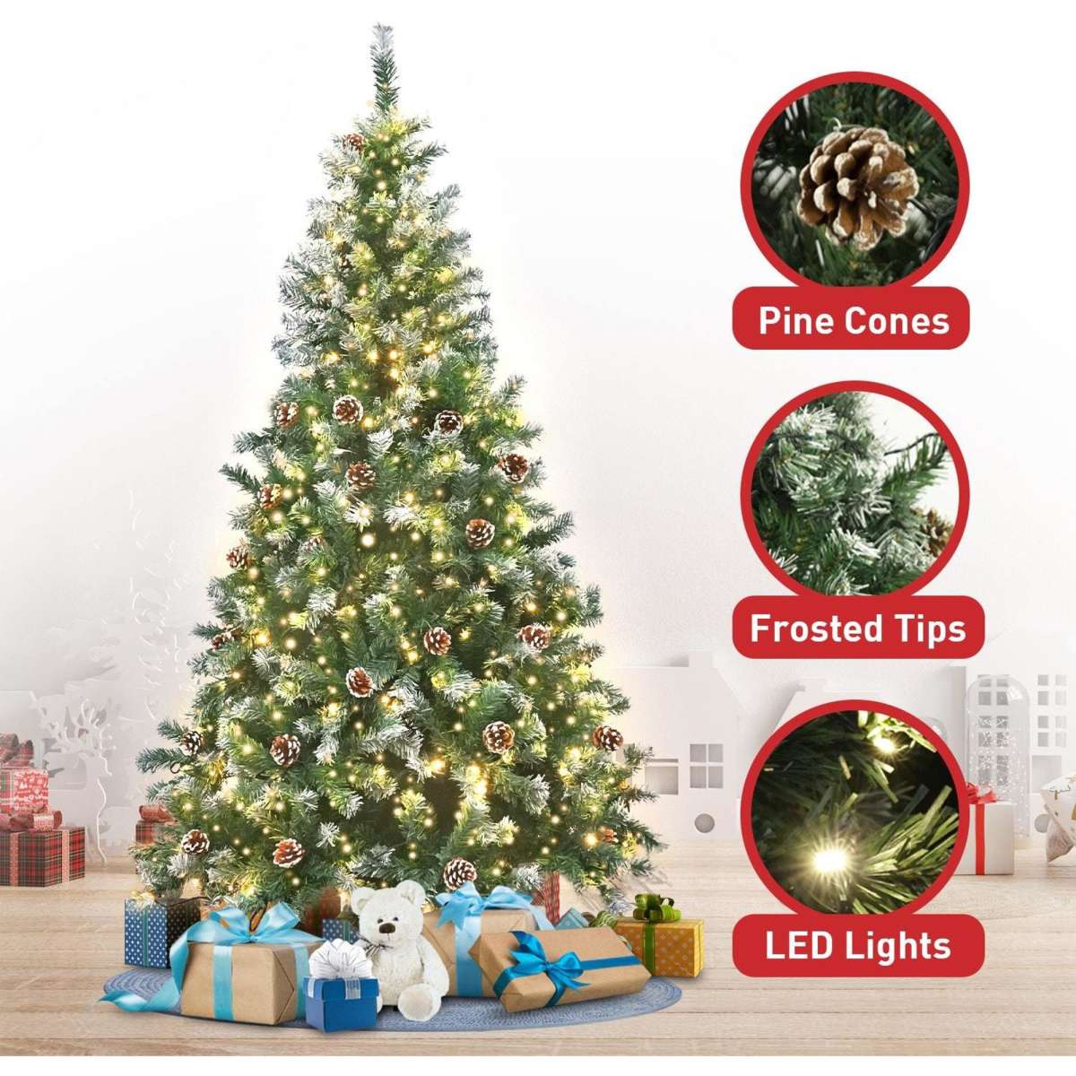 Christabelle 2.4m Pre Lit LED Christmas Tree Decor with Pine Cones Xmas