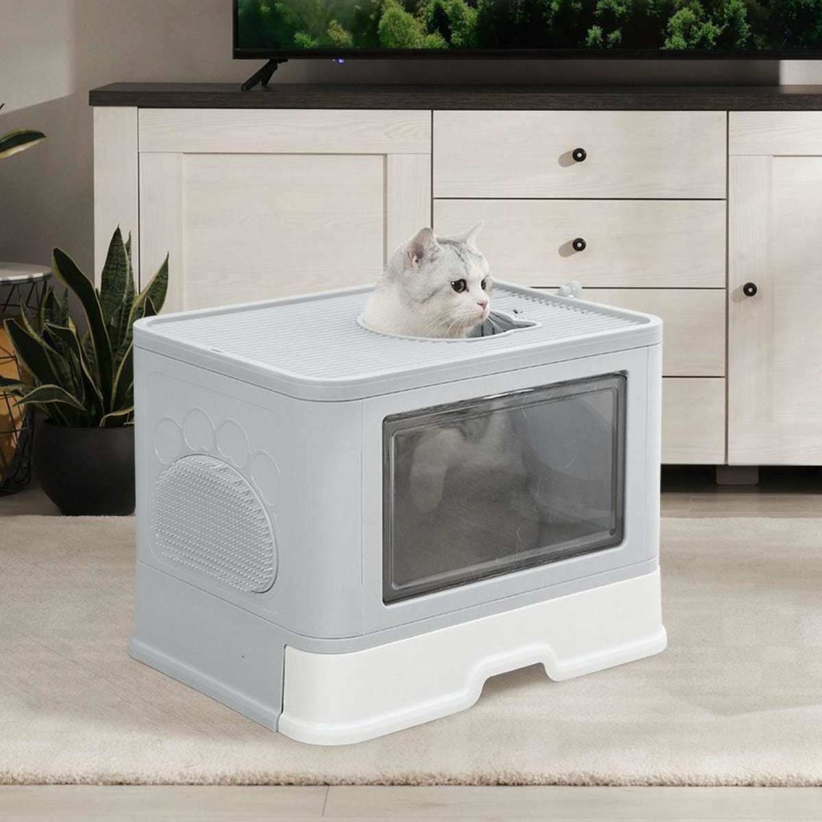 PaWz Foldable Cat Litter Box Tray Enclosed Kitty Toilet Hood Hair ...