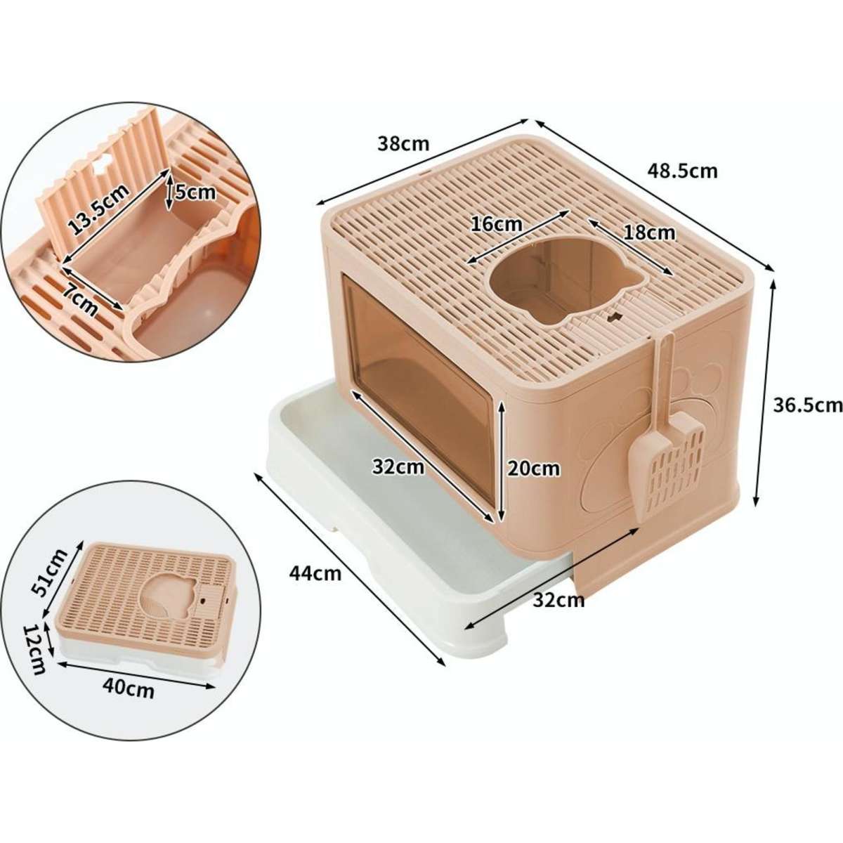 PaWz Foldable Cat Litter Box Tray Enclosed Kitty Toilet Hood Hair