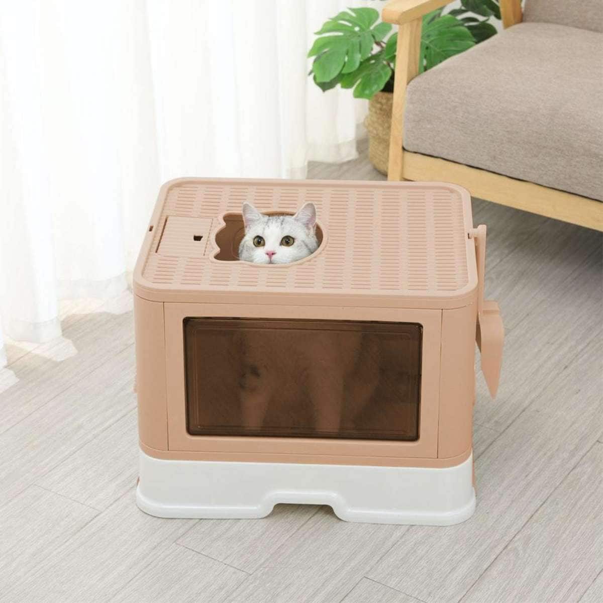 PaWz Foldable Cat Litter Box Tray Enclosed Kitty Toilet Hood Hair