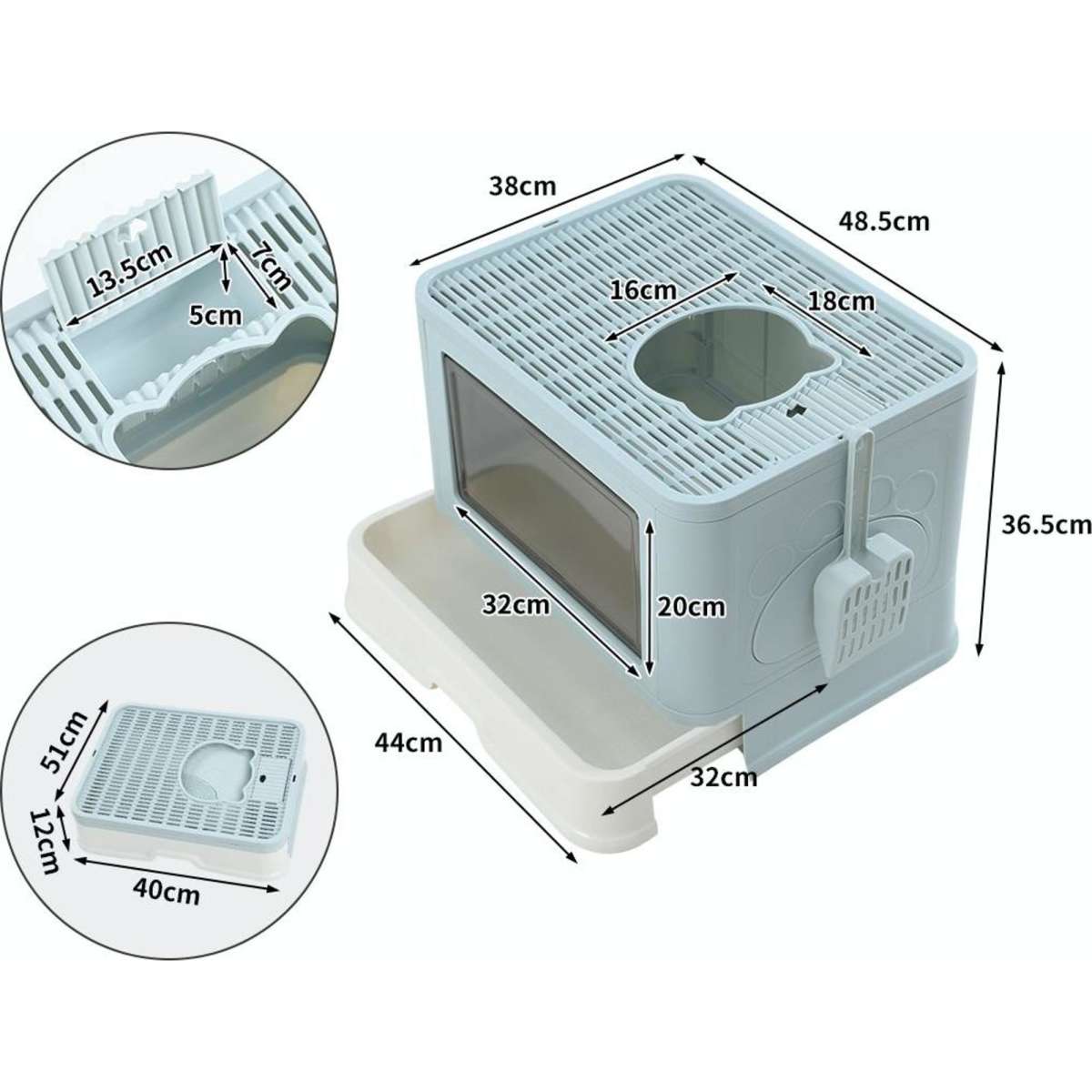 PaWz Foldable Cat Litter Box Tray Enclosed Kitty Toilet Hood Hair