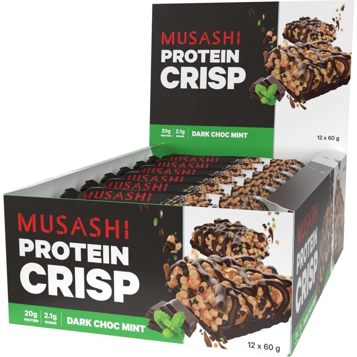 Musashi Choc Mint Protein Crisp Bar Box 12 x 60g Woolworths
