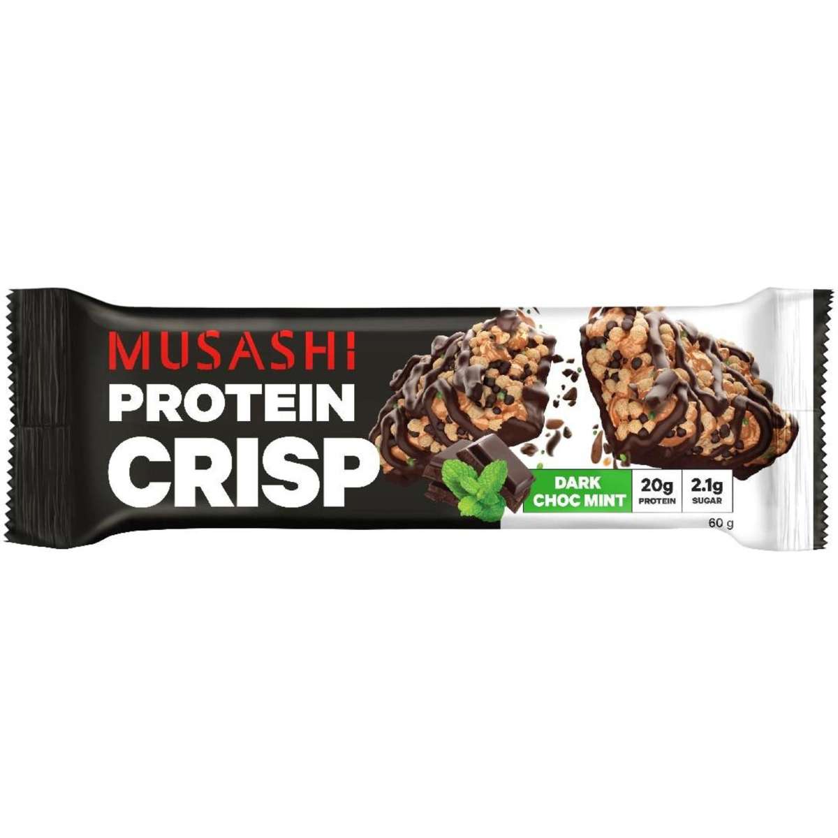 Musashi Choc Mint Protein Crisp Bar Box 12 X 60g | Woolworths