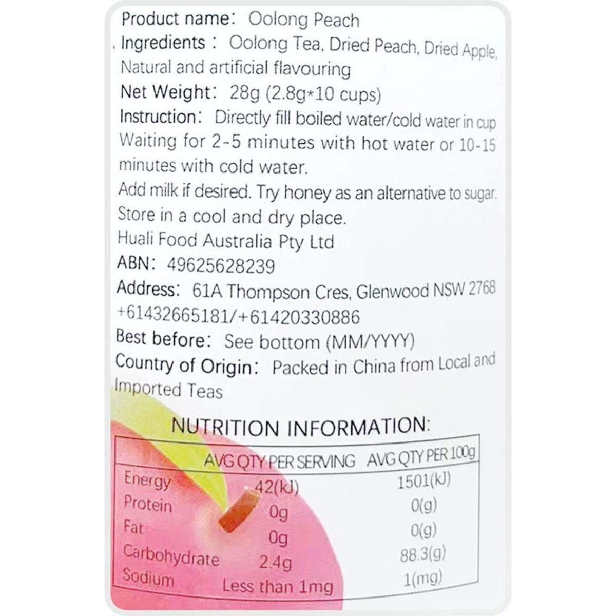 B&D Flower Tea cup tea Peach Oolong tea 2.8g*10 cups Woolworths