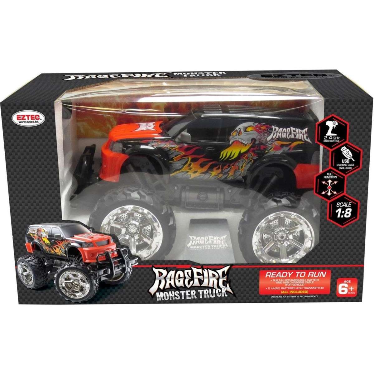 Eztec Radio Control Rage Fire Monster Truck 18 (USB) Woolworths