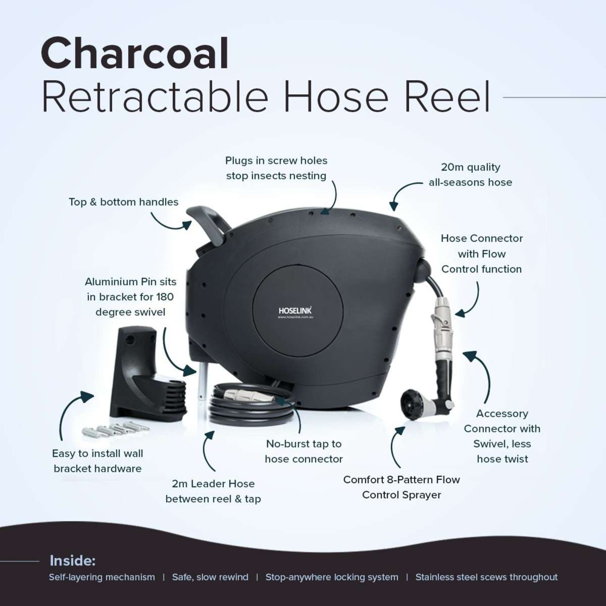 Hoselink Retractable Hose Reel Charcoal 20m Woolworths