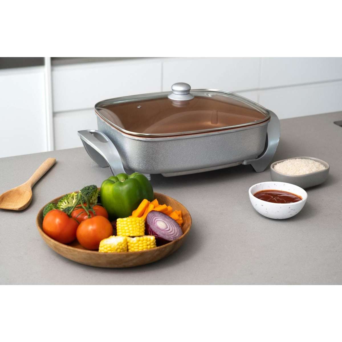 Healthy Choice Copper Electric Fry Pan for Cooking, 9.1L Capacity, NonStick Woolworths