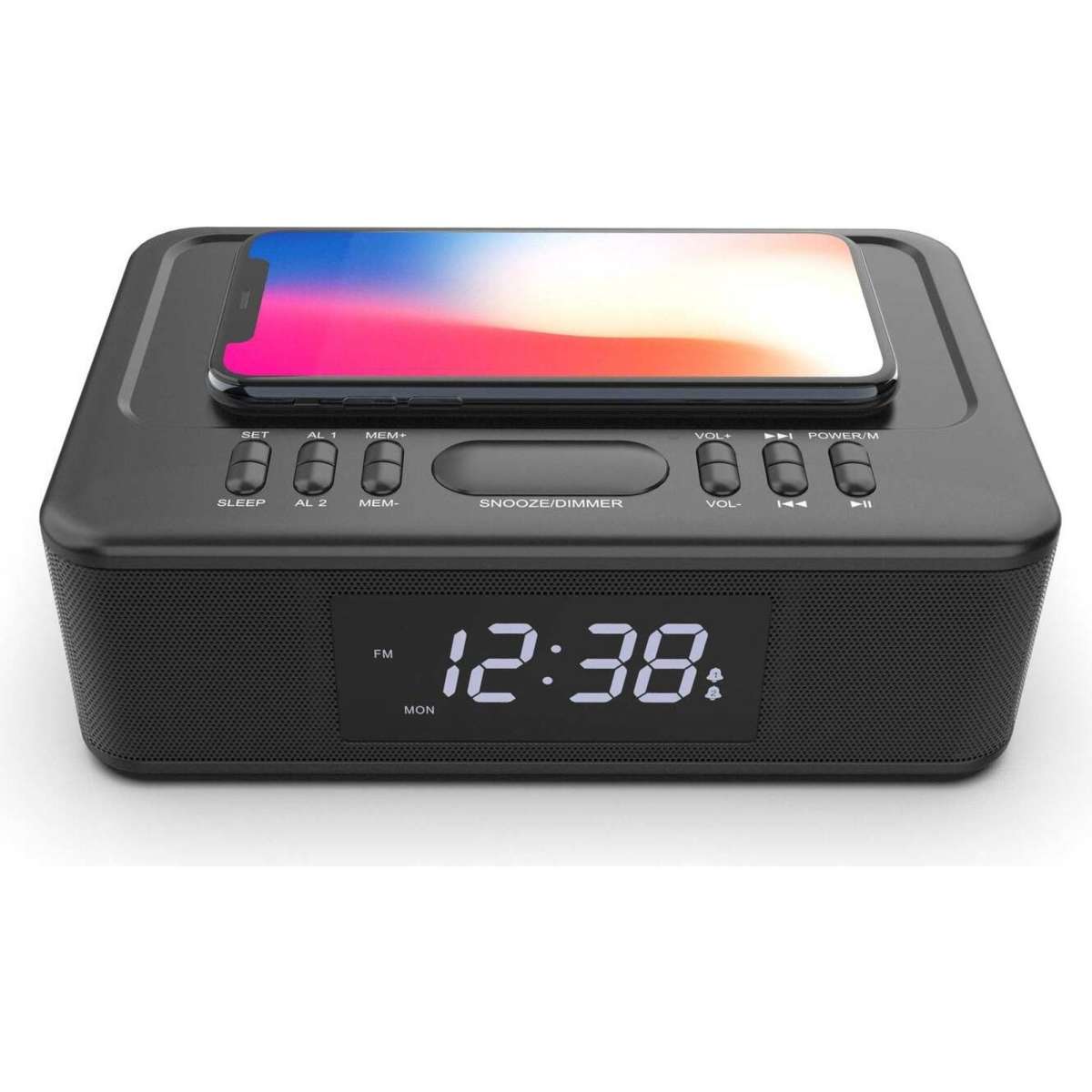 Lenoxx 2in1 10W Wireless Fast Charging Bluetooth/FM Radio Alarm Clock w