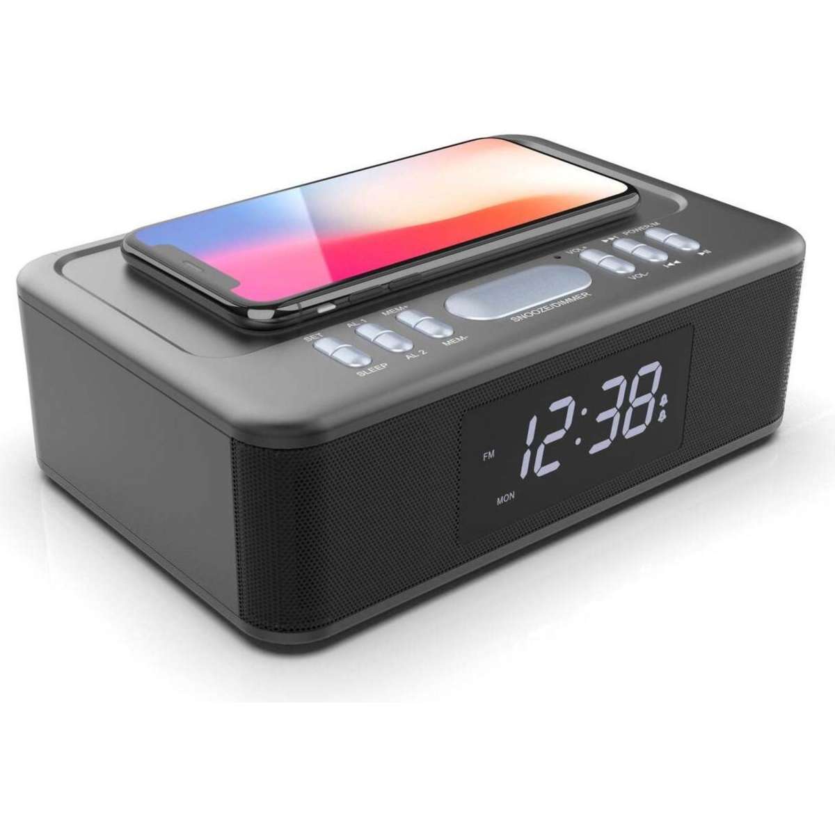 Lenoxx 2in1 10W Wireless Fast Charging Bluetooth/FM Radio Alarm Clock w
