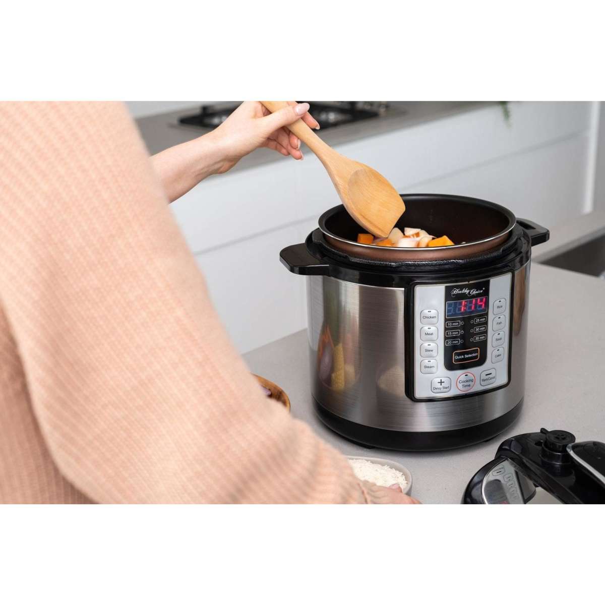 Healthy Choice 6L Electric Slow & Pressure Cooker (Silver) 8 Programs