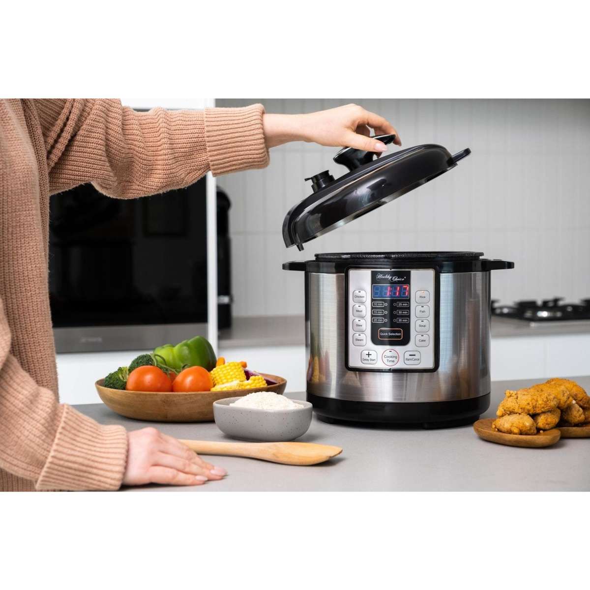 Healthy Choice 6L Electric Slow & Pressure Cooker (Silver) 8 Programs ...