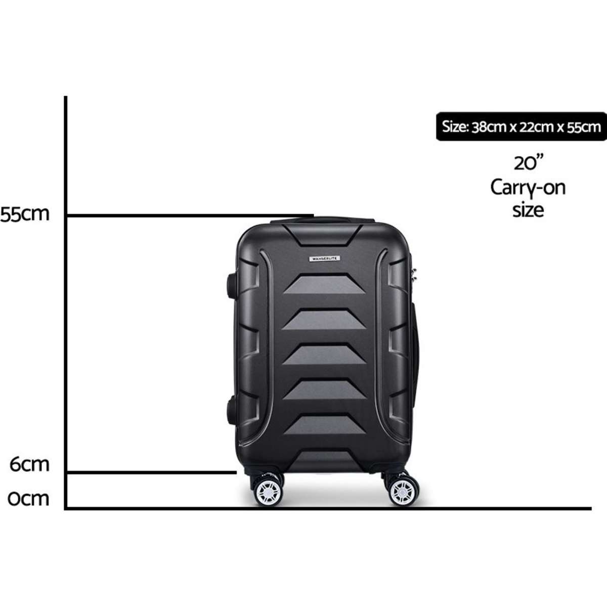 Wanderlite 20" 55cm Luggage Trolley Travel Suitcase Set TSA Hard Case