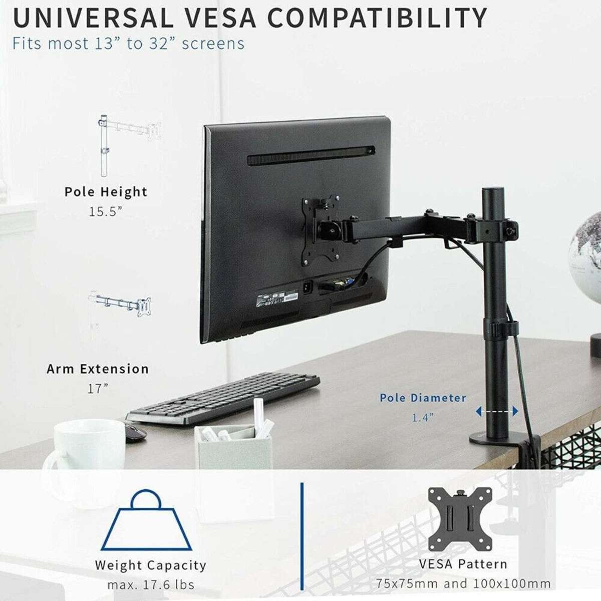 Tavice Adjustable Monitor / TV Arm Desk Mount | Woolworths