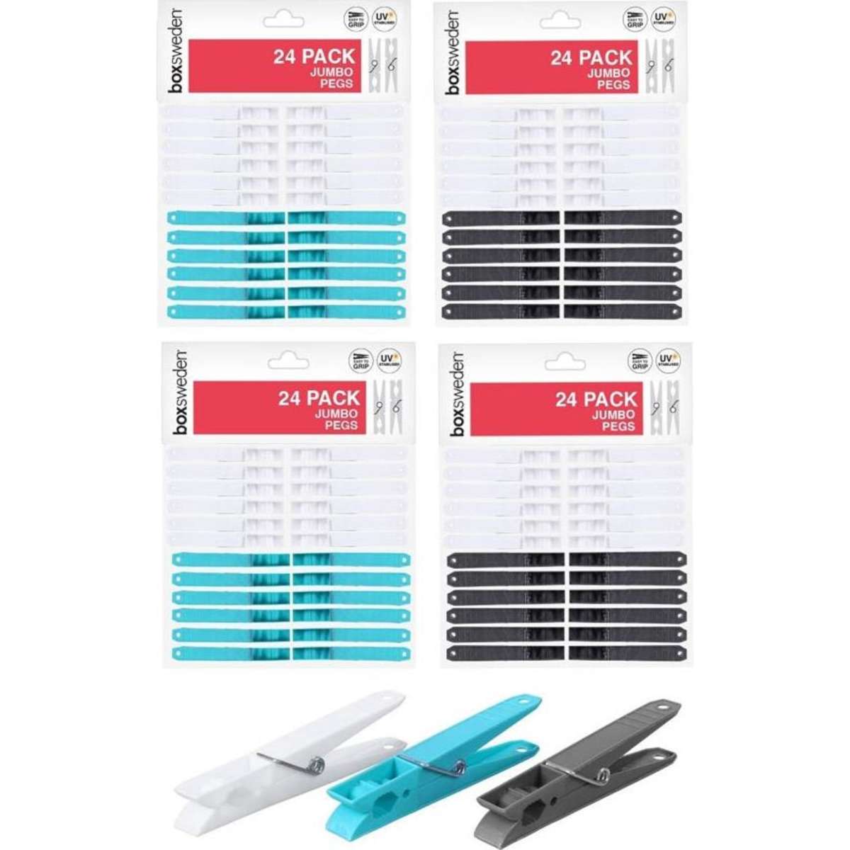 Boxsweden Clothes Pegs Large Assorted 4x 24PK Woolworths