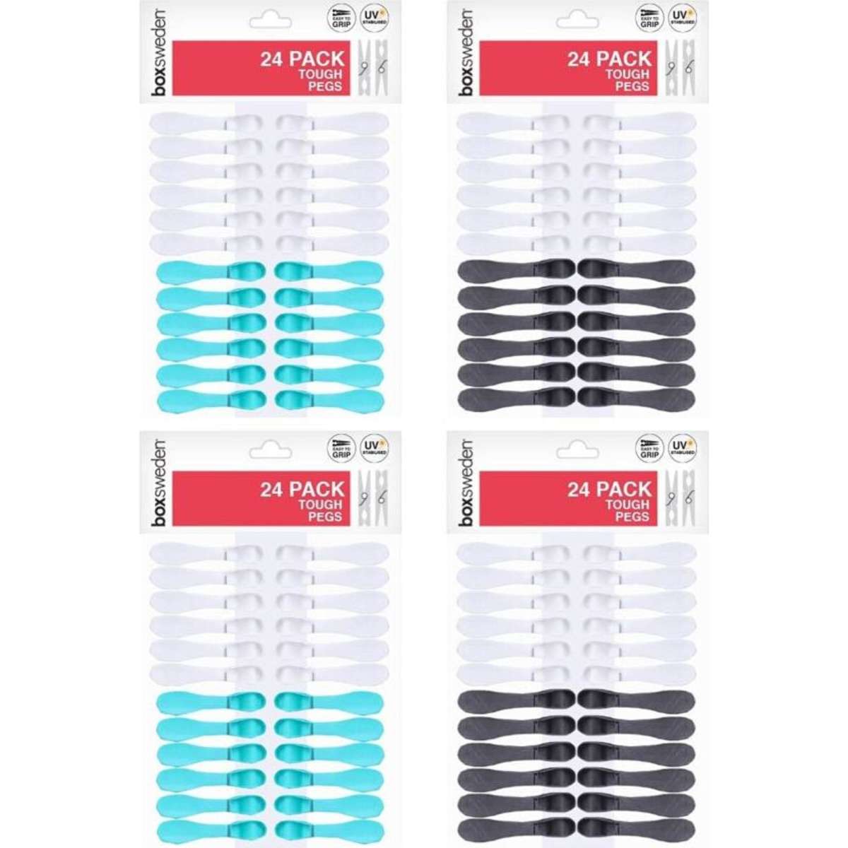 Boxsweden Clothes Pegs Tough Assorted 4x 24PK Woolworths