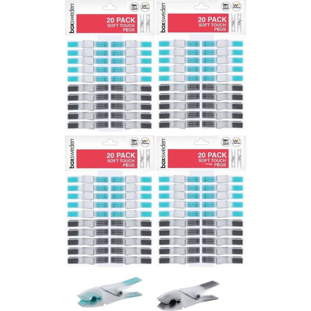 Box Sweden Clothes Pegs Soft Touch 4x 20PK Woolworths