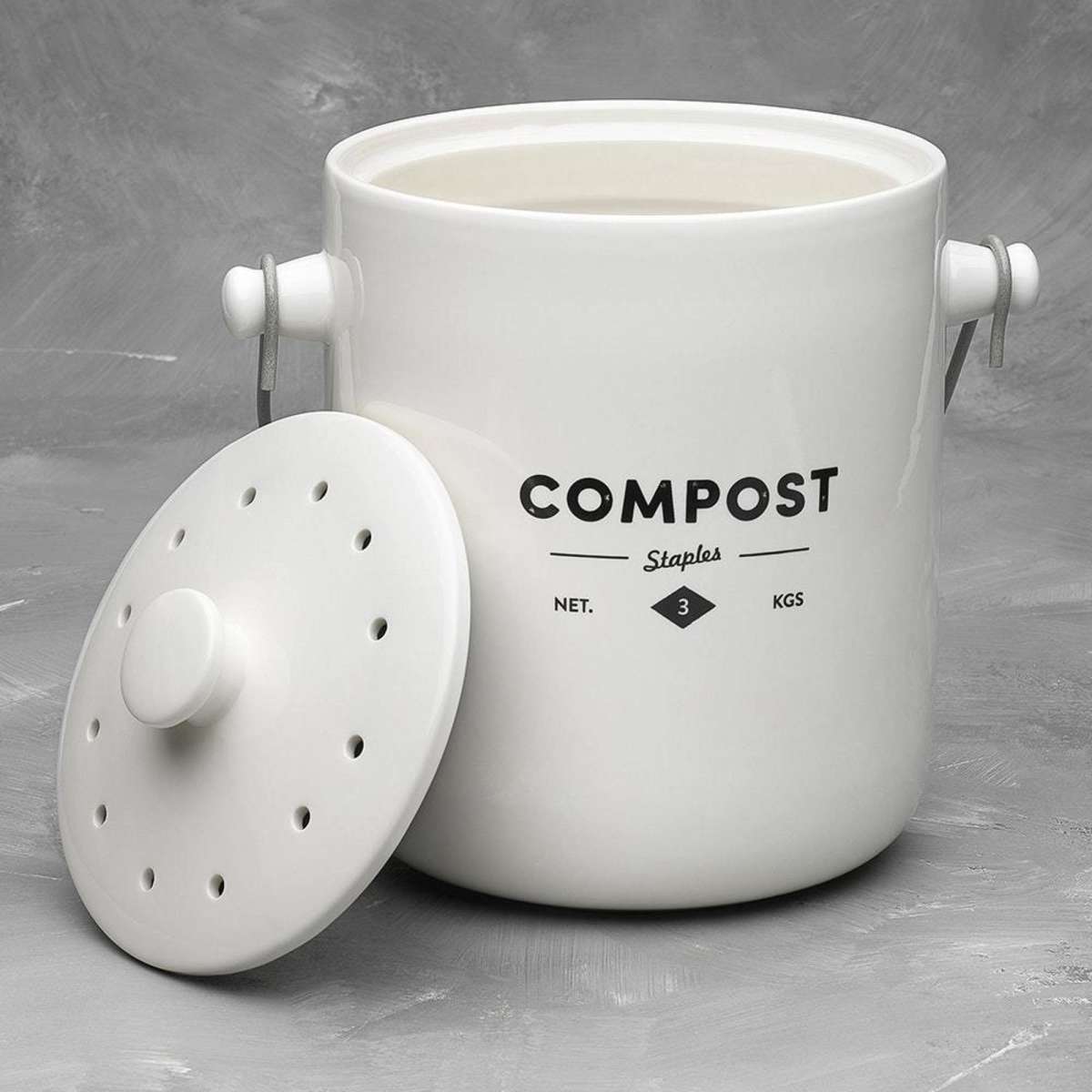 Ecology Staples Foundry 23cm Compost Bin w/ Handle White Woolworths