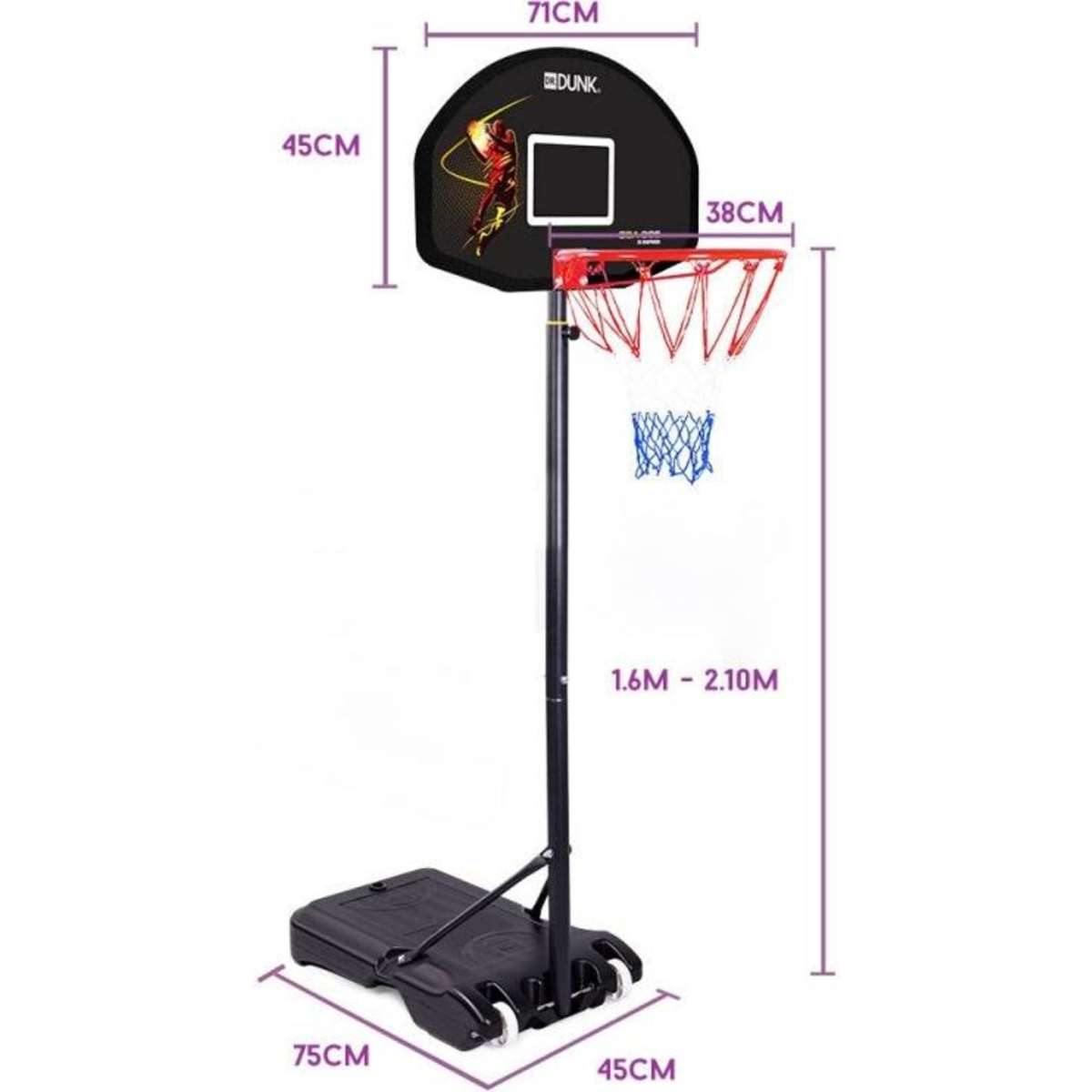 Dr.Dunk Basketball Hoop Stand System Kids Height Portable Adjustable ...