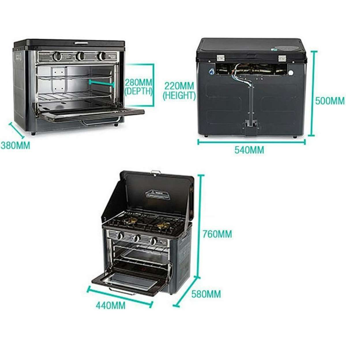 THERMOMATE 2 Burner Gas Portable Camping Oven Stove Combo, Grey