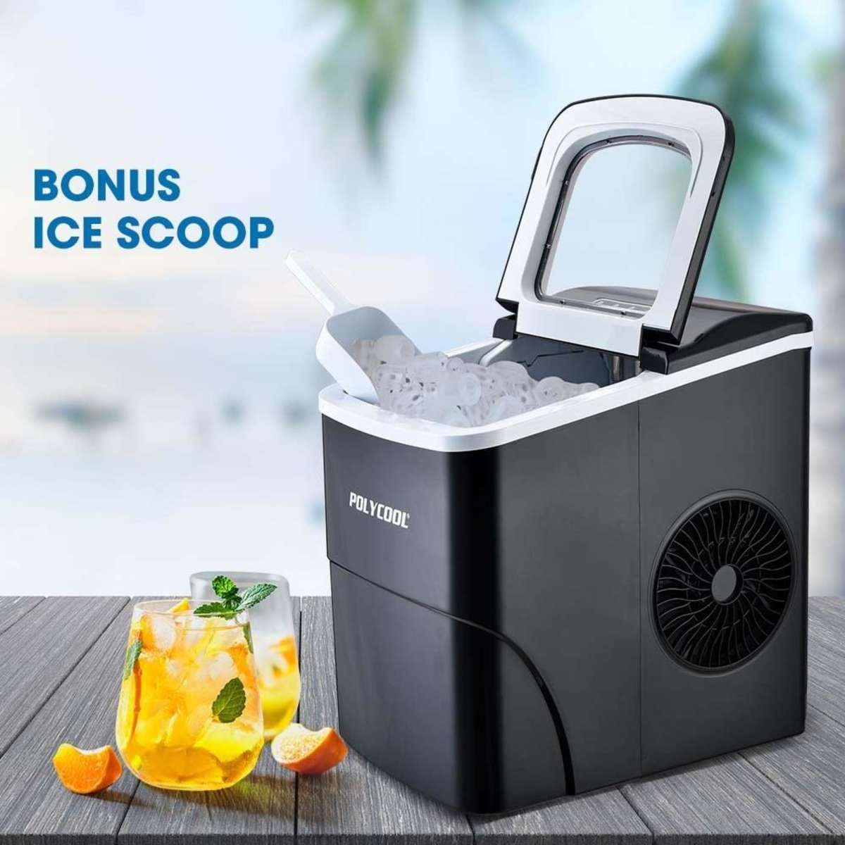Polycool 2L Portable Ice Cube Maker Machine Automatic With Control Panel, Black Woolworths