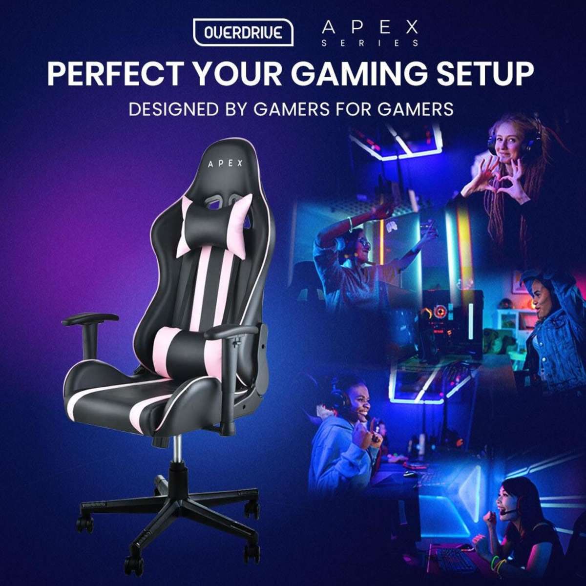 Overdrive Reclining Pink Gaming Chair Office Computer Ergonomic Racing