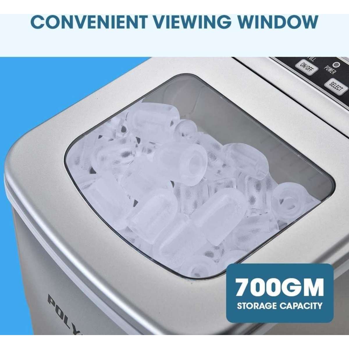 Polycool 2L Portable Ice Cube Maker Machine Automatic With Control Panel, Silver Woolworths