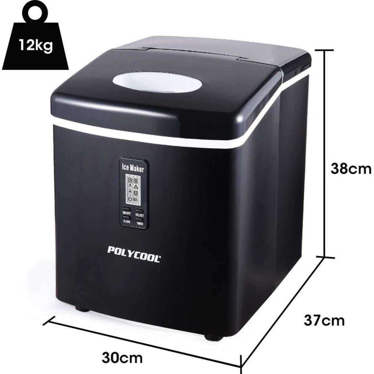 Polycool 3.2L Portable Ice Cube Maker Machine Automatic With Lcd Control Panel, Black Woolworths