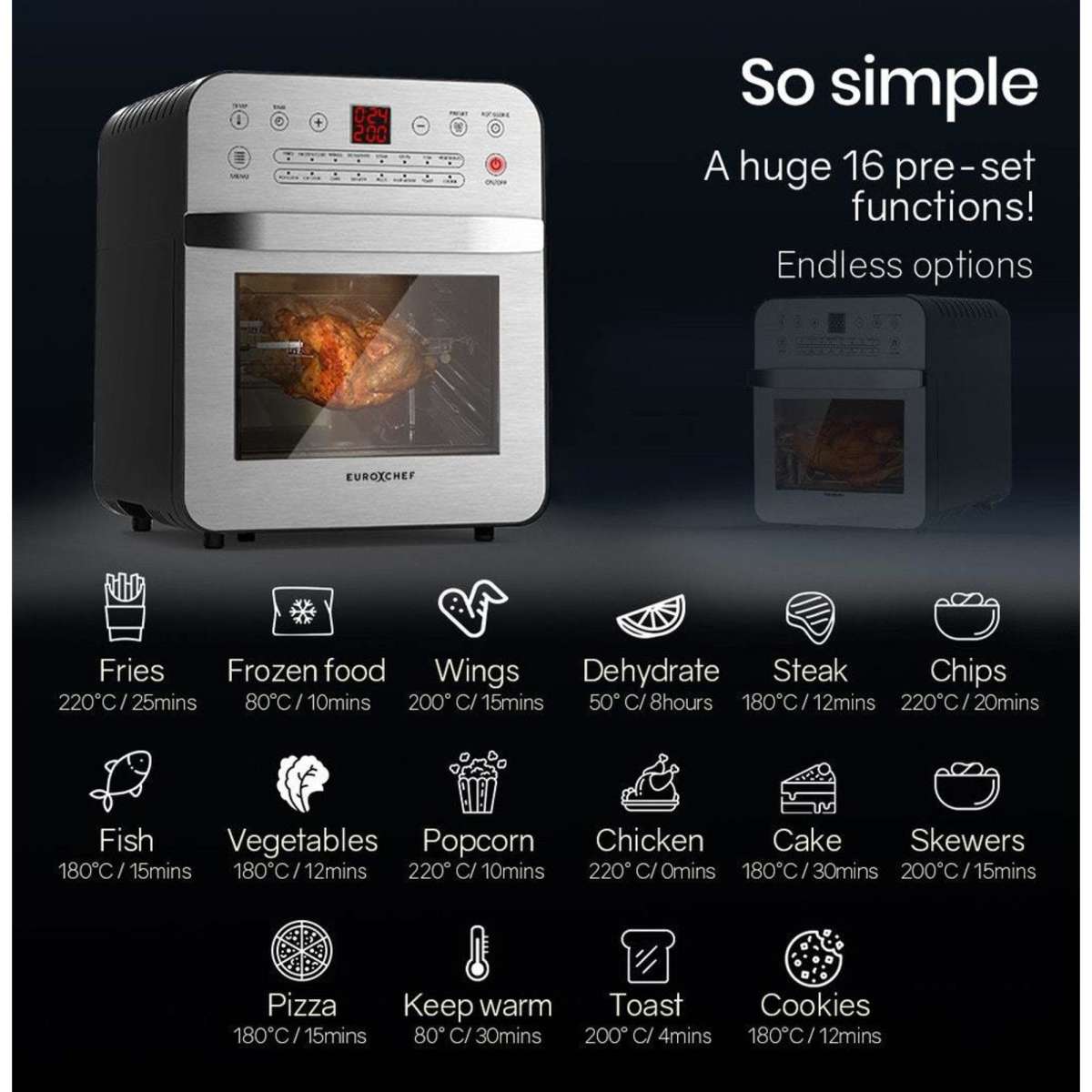 Eurochef 16L Air Fryer Electric Digital Airfryer Rotisserie Large Big