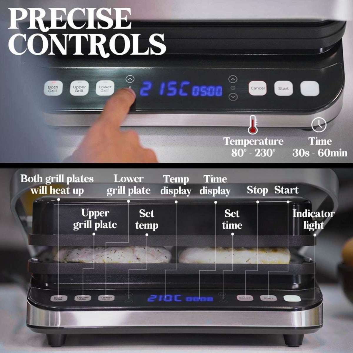 Eurochef Sandwich Grill Press Maker Smart Multi Contact Cafe Style