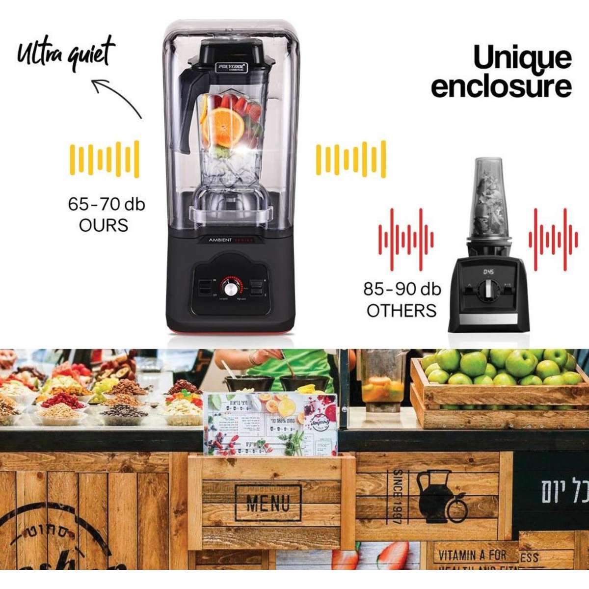 Polycool Commercial Blender Quiet Enclosed Processor Smoothie Mixer