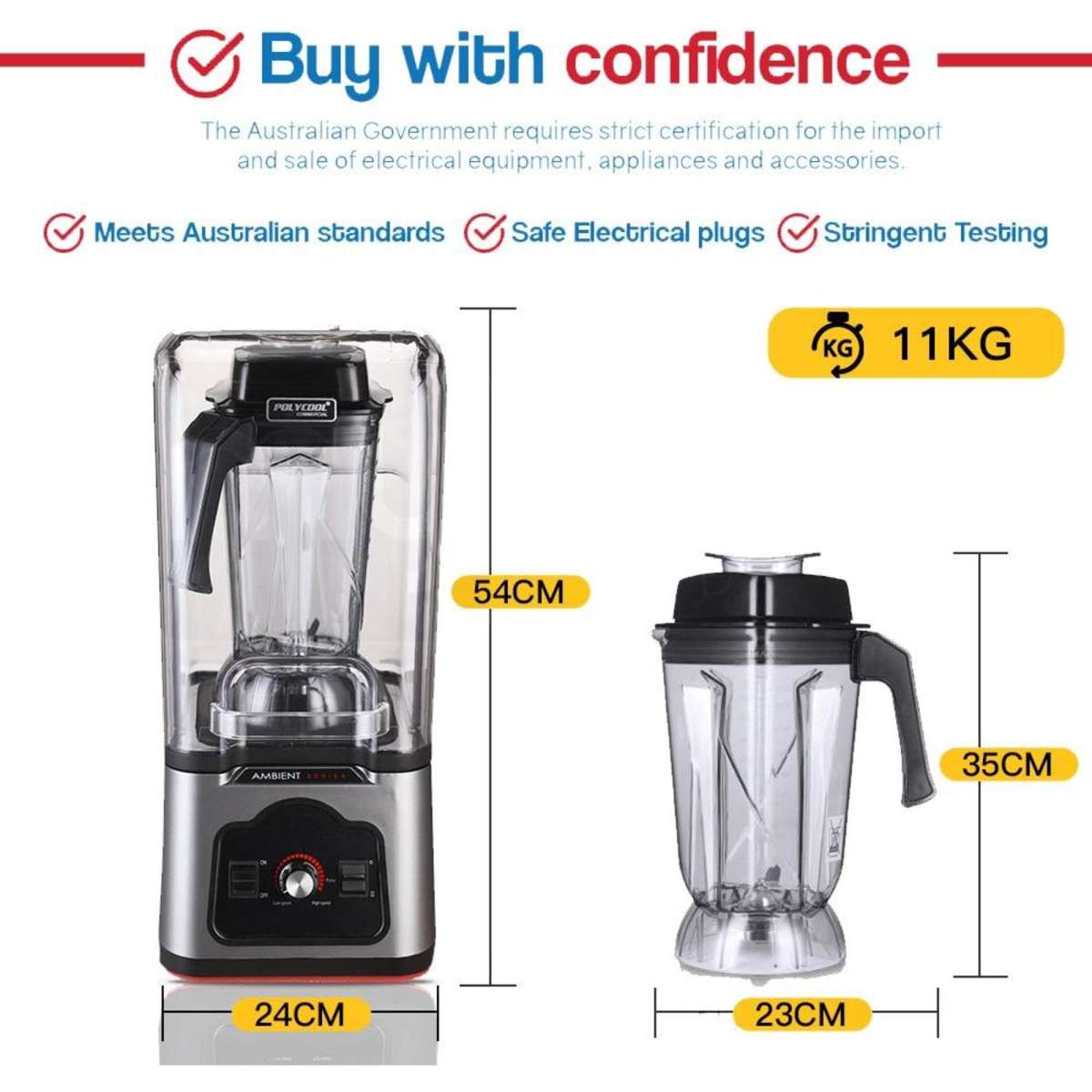 Polycool Commercial Blender Quiet Enclosed Processor Smoothie Mixer