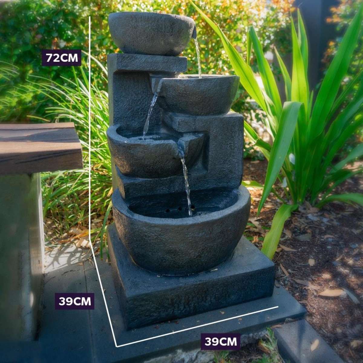 Protege 4 Bowl Solar Powered Water Feature Fountain With Led Lights