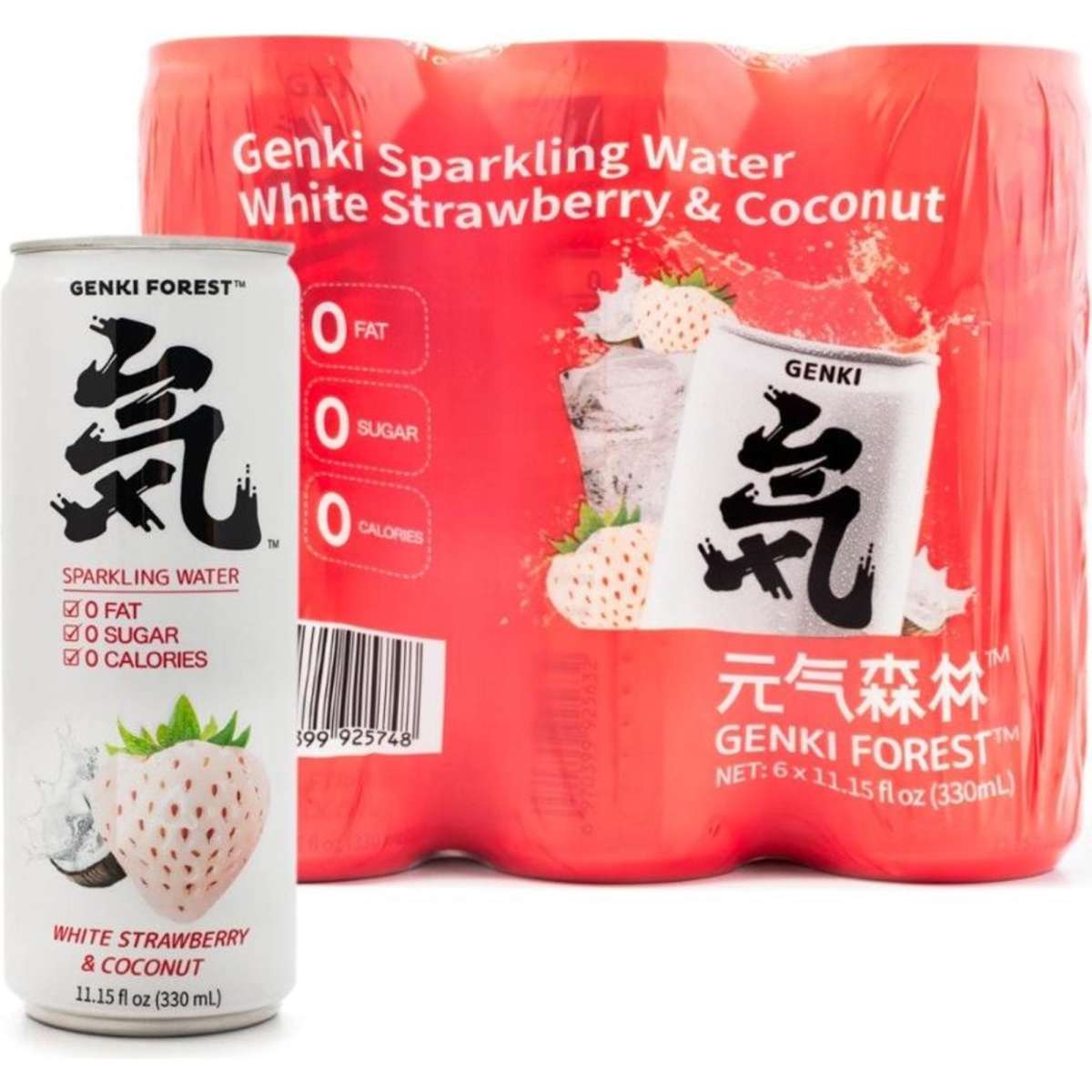 Genki Forest Sparkling Water White Strawberry & Coconut Flavour 330ml